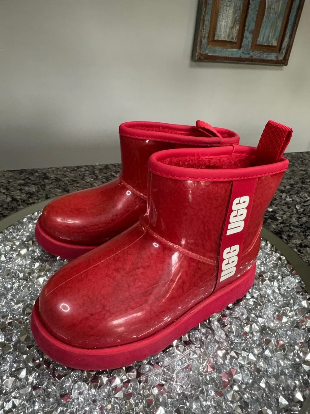 UGG Kids Red Glossy Waterproof ankle Boot EUC 13